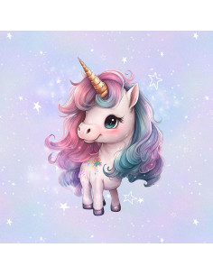 Panel de tela de sudadera ligera 40 cm x 50 cm - Unicornio flores mágicas