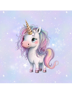 Panel de tela de sudadera ligera 40 cm x 50 cm - Unicornio princesa estrellas
