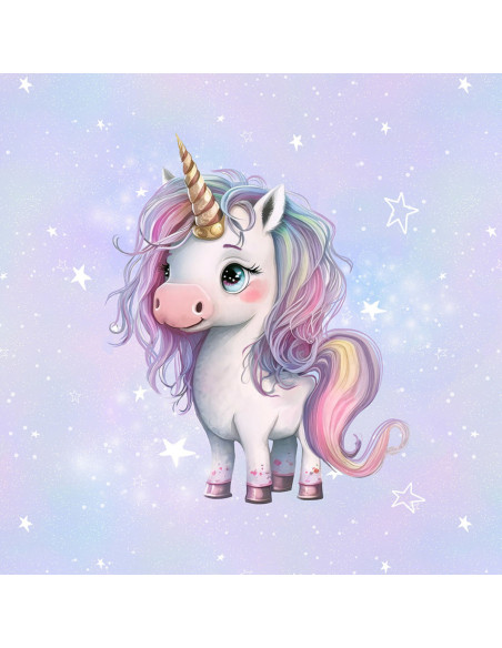 Panel de tela de sudadera ligera 40 cm x 50 cm - Unicornio princesa estrellas