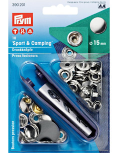 Caja de 10 botones de presión deporte camping Níquel con herramienta 15 mm