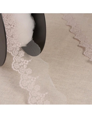 Tul bordado flores - Beige