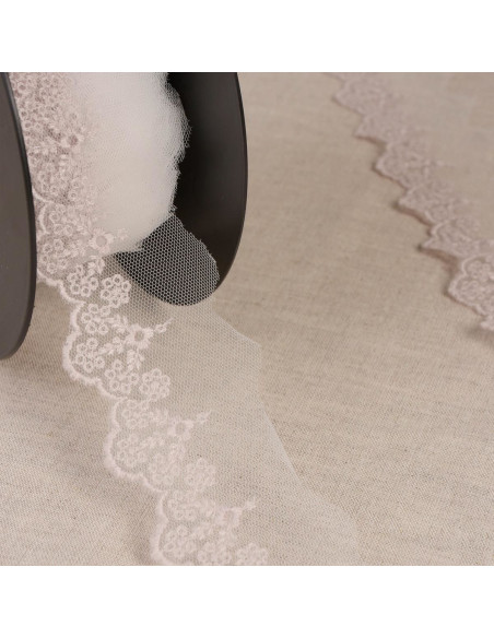 Tul bordado flores - Beige