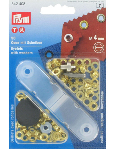 Caja de 50 ojales de 4 mm con herramienta de colocación - Oro