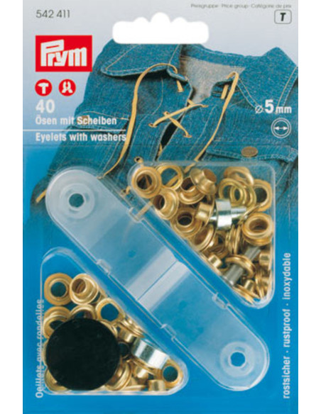 Caja de 40 ojales de 5 mm con herramienta de colocación - Oro