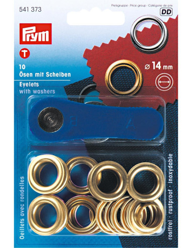 Caja de 10 ojales de 14 mm con herramienta de colocación - Oro
