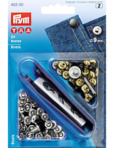 Caja de 24 remaches de 9 mm con herramienta - Plata y Negro