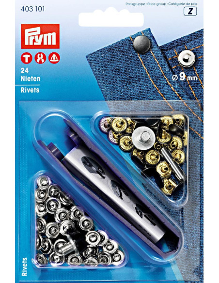 Caja de 24 remaches de 9 mm con herramienta - Plata y Negro