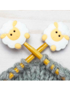 Tapones de malla para agujas de tejer - Oveja blanca
