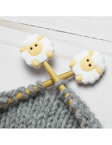 Tapones de malla para agujas de tejer - Oveja blanca