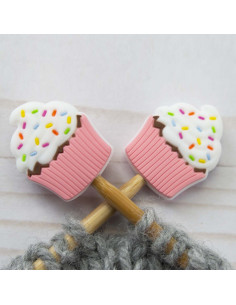 Tapones de malla para agujas de tejer - Cupcake rosa