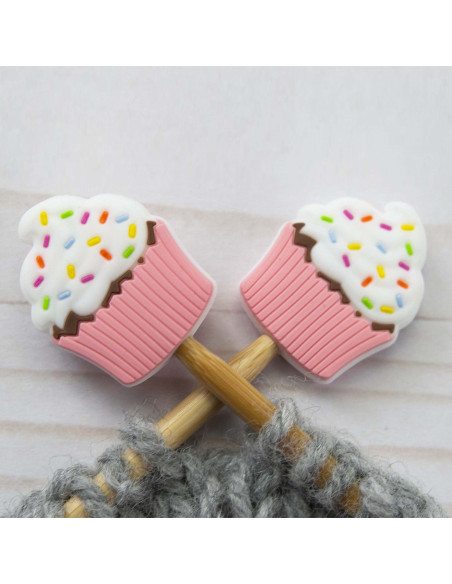 Tapones de malla para agujas de tejer - Cupcake rosa