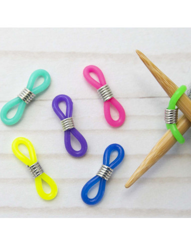 Juego de 6 topes de malla multicolores para agujas de tejer