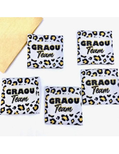 Lote de 5 etiquetas tejidas para coser Graou Team lurex 2