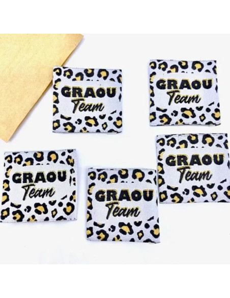 Lote de 5 etiquetas tejidas para coser Graou Team lurex