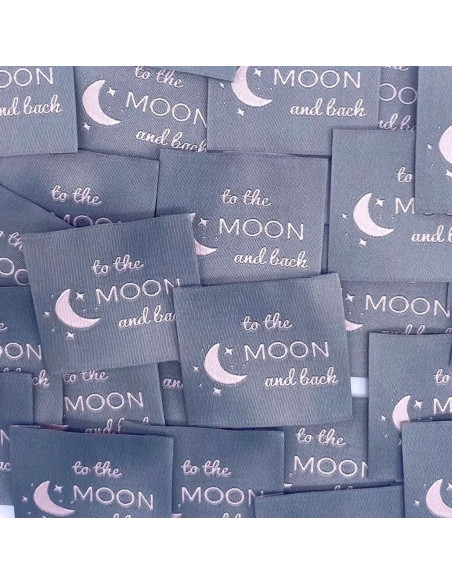 Lote de 5 etiquetas tejidas para coser To the moon and back