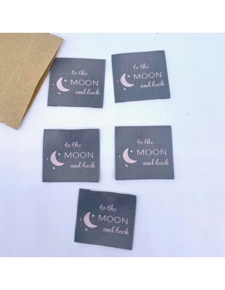 Lote de 5 etiquetas tejidas para coser To the moon and back
