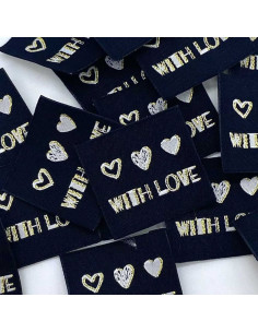 Lote de 5 etiquetas tejidas para coser With Love lurex