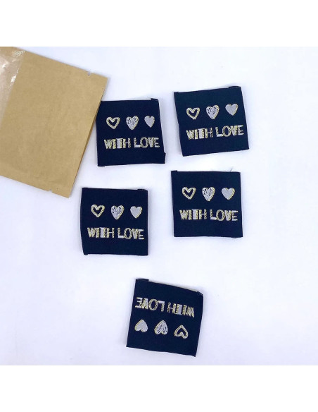Lote de 5 etiquetas tejidas para coser With Love lurex