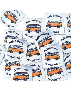 Lote de 5 etiquetas tejidas para coser Adventure is Calling
