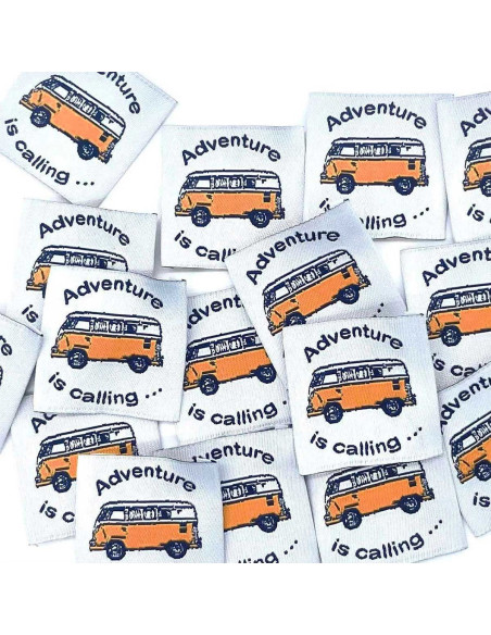 Lote de 5 etiquetas tejidas para coser Adventure is Calling