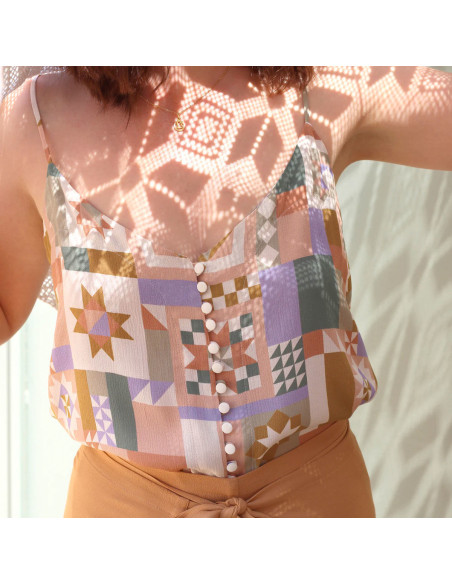 Tejido crepé marroquí de viscosa Patchwork Malva - La Maison Naïve