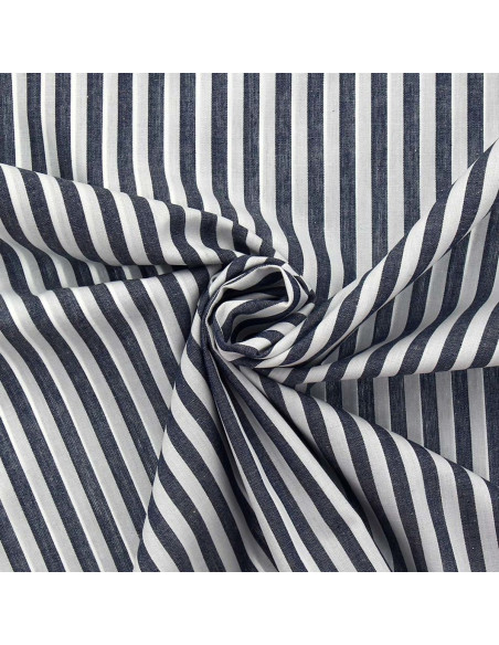 Tejido popelina de algodón - Rayas anchas - Azul marino