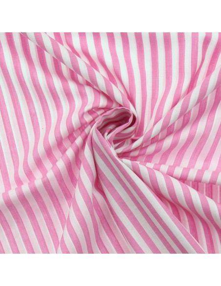 Tejido popelina de algodón - Rayas anchas - Rosa