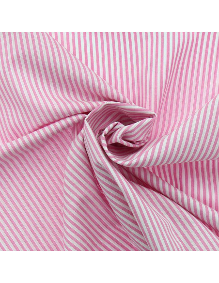 Tejido popelina de algodón - Rayas finas - Rosa
