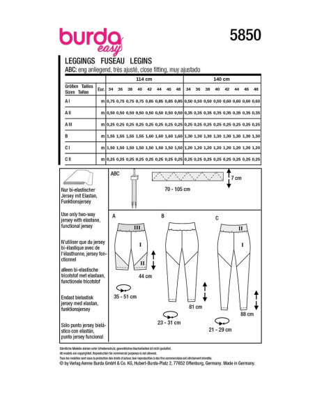 Patrón de leggings - Burda 5850