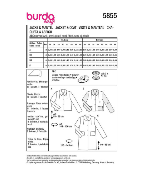 Patrón de chaqueta y abrigo - Burda 5855