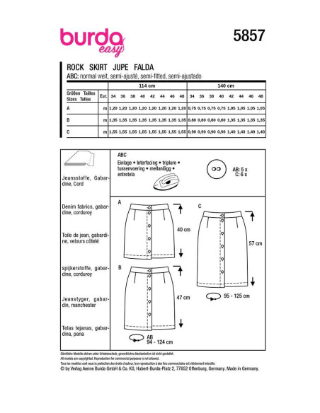 Patrón de falda - Burda 5857