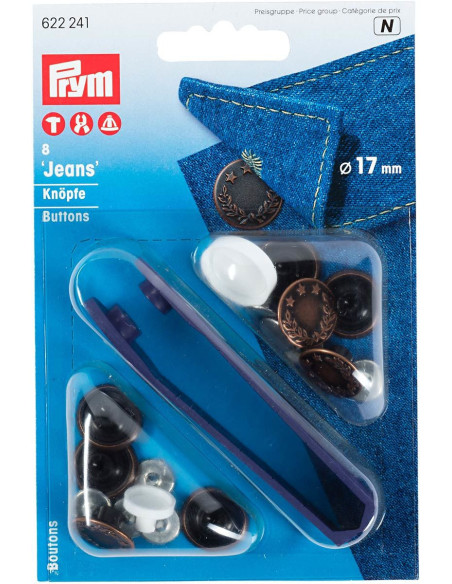 Caja de 8 botones vaqueros de 17 mm
