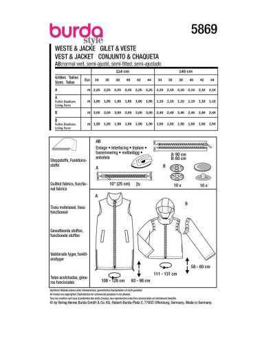 Patrón de chaleco y chaqueta - Burda 5869