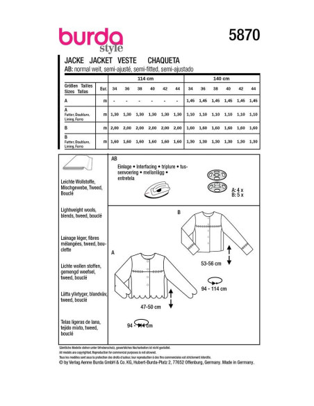 Patrón de chaqueta - Burda 5870