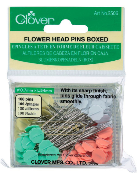 Caja de 100 alfileres con cabeza en forma de flor Clover