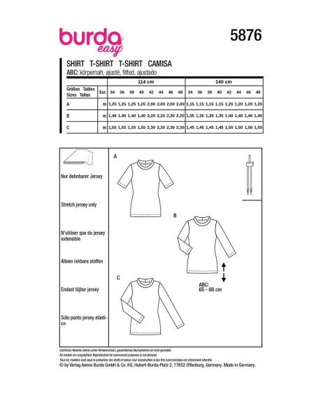 Patrón de camiseta - Burda 5876