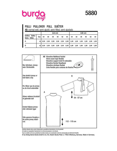 Patrón de suéter - Burda 5880