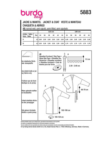 Patrón de chaqueta y abrigo - Burda 5883