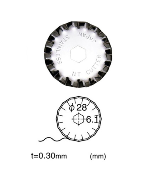 2 hojas de repuesto festoneadas para cortador retráctil NT Cutter de 28 mm