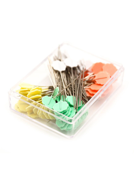 Caja de 100 alfileres con cabeza en forma de flor Clover