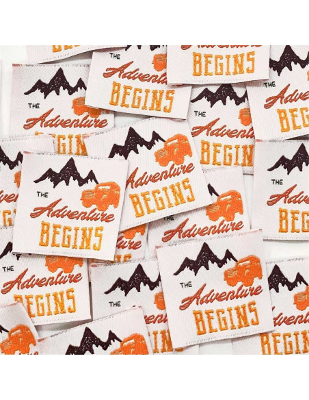 Lote de 5 etiquetas tejidas para coser The Adventure Begins