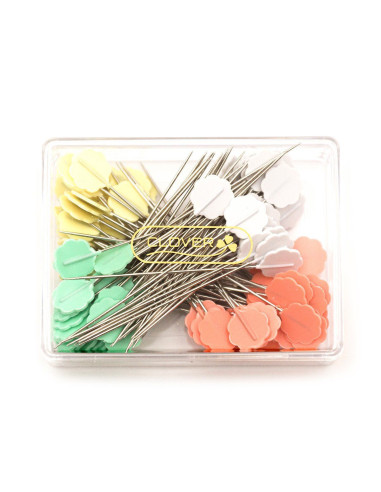 Caja de 100 alfileres con cabeza en forma de flor Clover