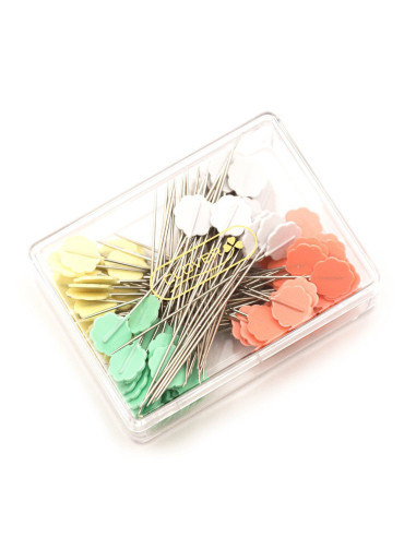 Caja de 100 alfileres con cabeza en forma de flor Clover