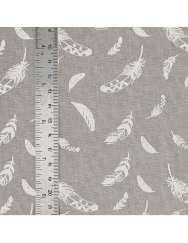Tejido popelina de algodón fantasía - Pluma gris