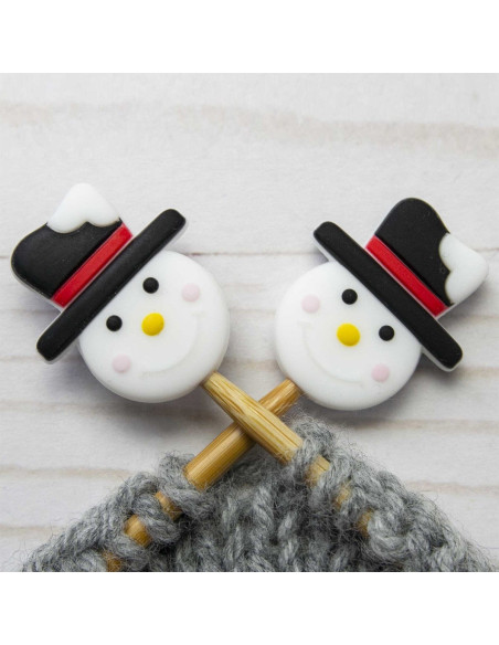 Tapones de malla para agujas de tejer - Muñeco de nieve