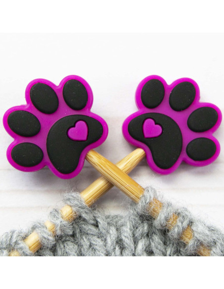 Tapones para agujas de tejer - Huellas fucsia