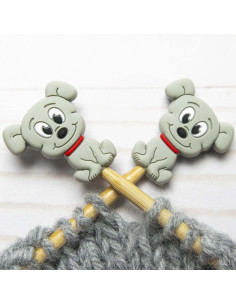 Tapones para agujas de tejer - Perro gris
