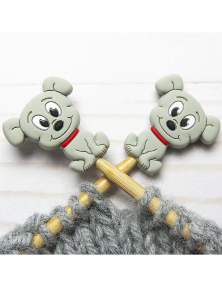 Tapones para agujas de tejer - Perro gris