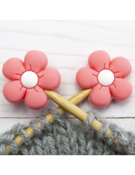 Tapones de malla para agujas de tejer - Flor rosa
