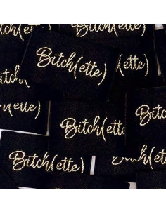 Lote de 5 etiquetas tejidas para coser Bitch(ette) lurex